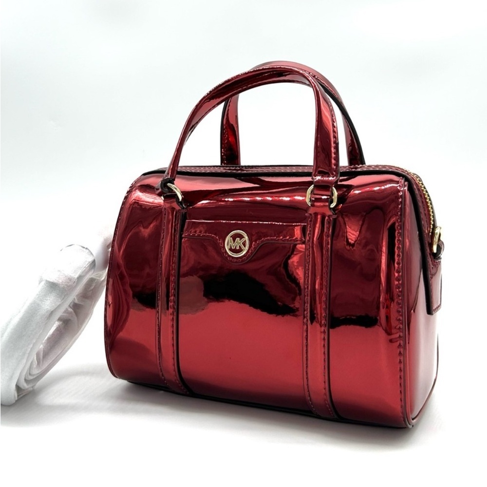 Michael Kors Jet Set Small Patent Duffel Crossbody Bag Cherry